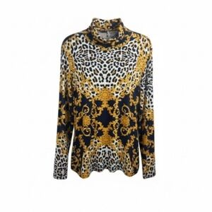 IMAN Luxury Baroque & Leopard Print Turtleneck Top